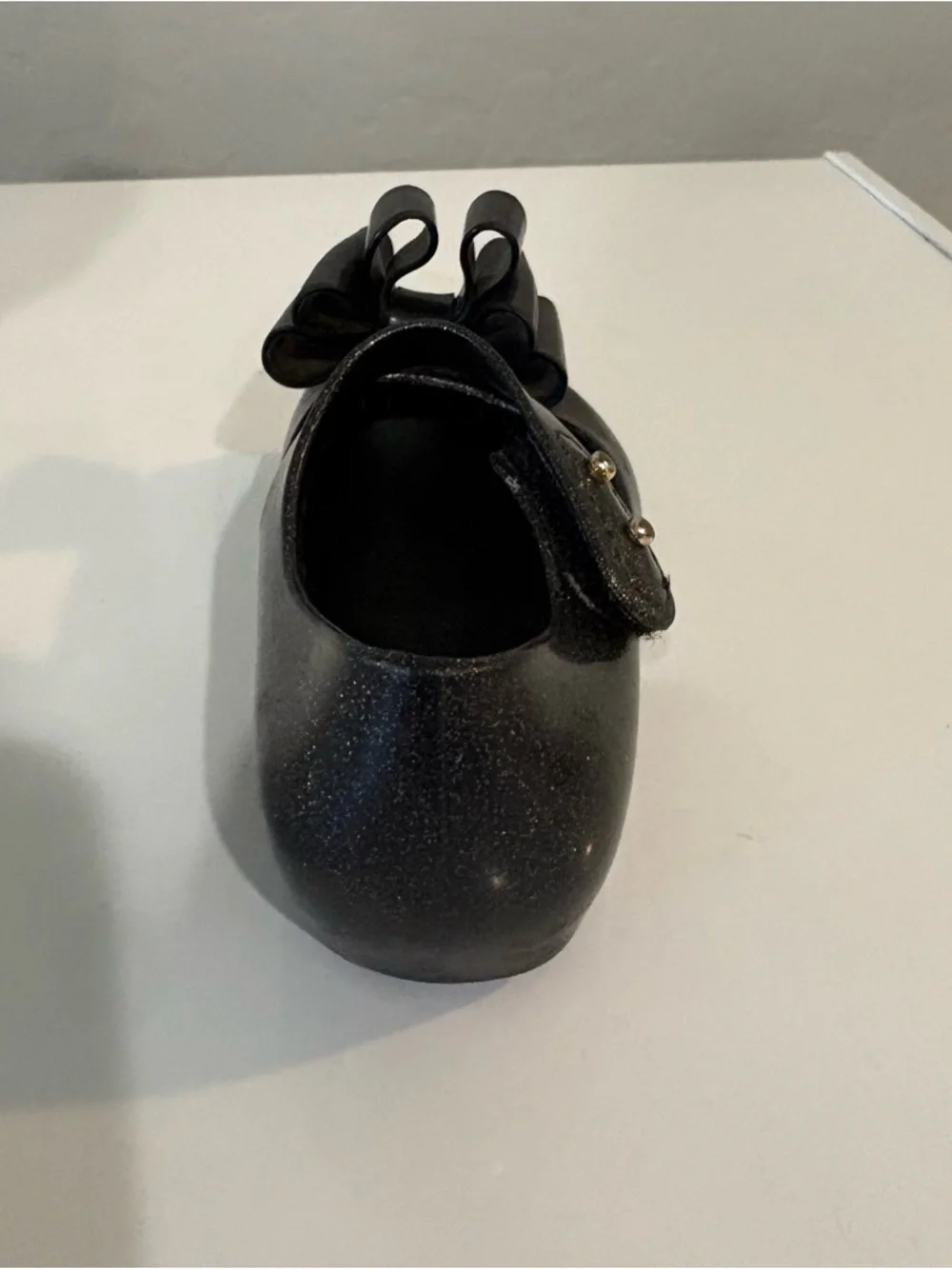 Mini Melissa ultragirl black and silver glitter bow top shoes size 8